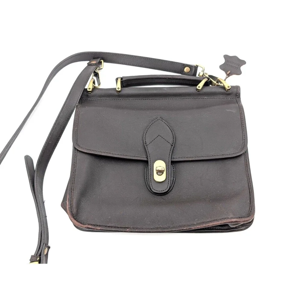 Croft And Barrow Brown Leather Top Handle Turnlock Vintage Crossbody Satchel Bag
